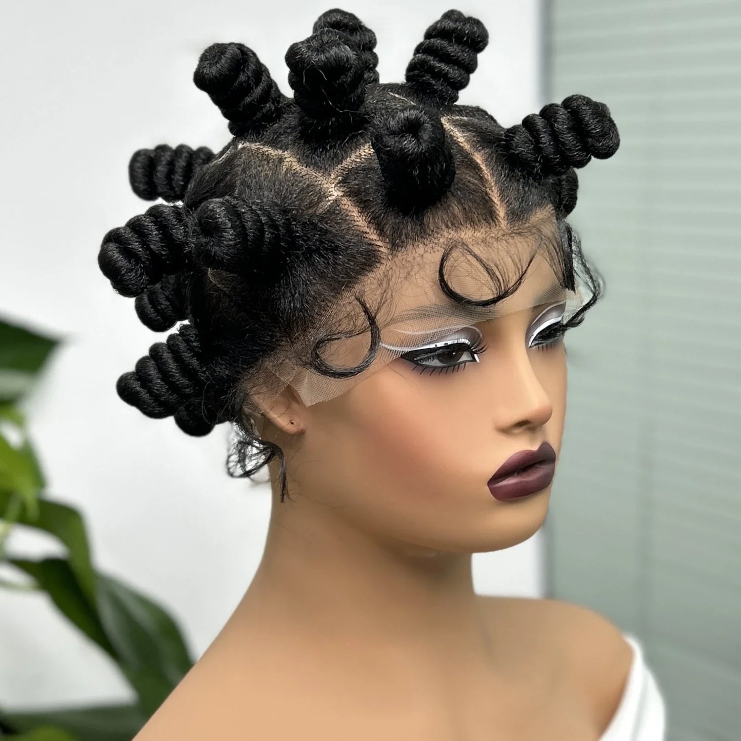 Short Cute Handmade Bantu Knotless Braids Wig | Transparent Full Lace | Baby Hair