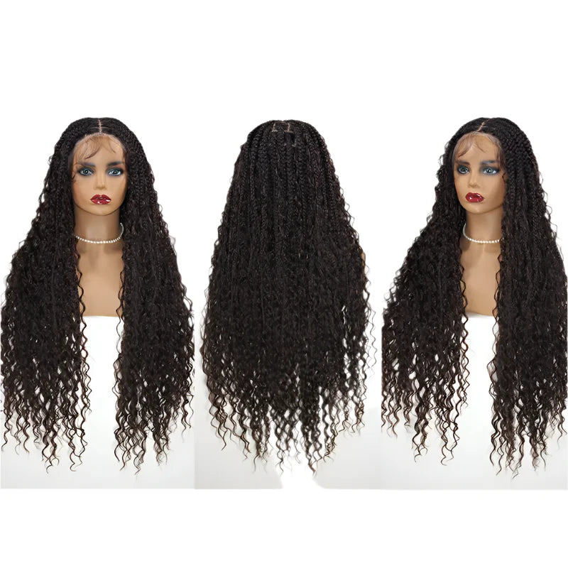 Burgundy Boho Box Braids Wig | Curly Goddess Locs | Full Lace Front | Synthetic Hair | Women