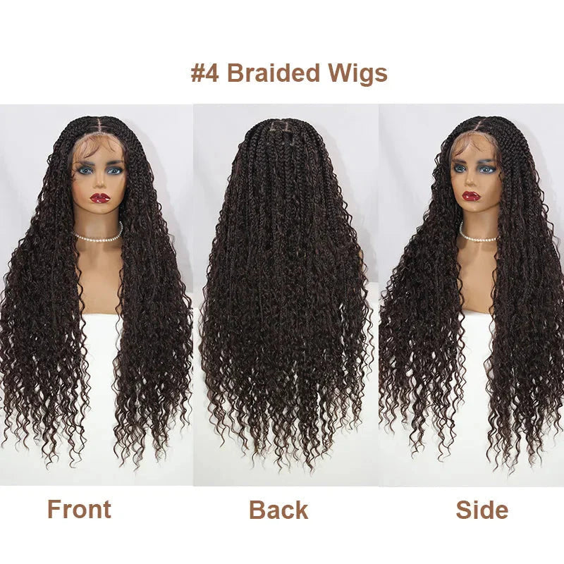 Boho Curly End Braided Full Lace Front Wig | Goddess Locs | Knotless Box Braids | Synthetic Bohemian Wig