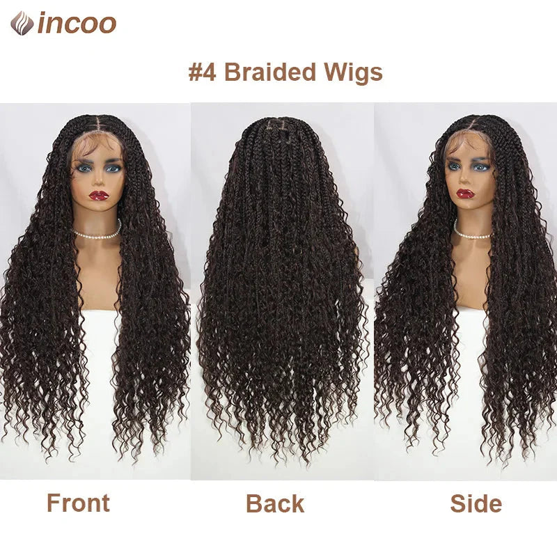 613 Blonde Boho Box Braids Wig | Curly Ends | Full Lace Front | Goddess Locs Accents