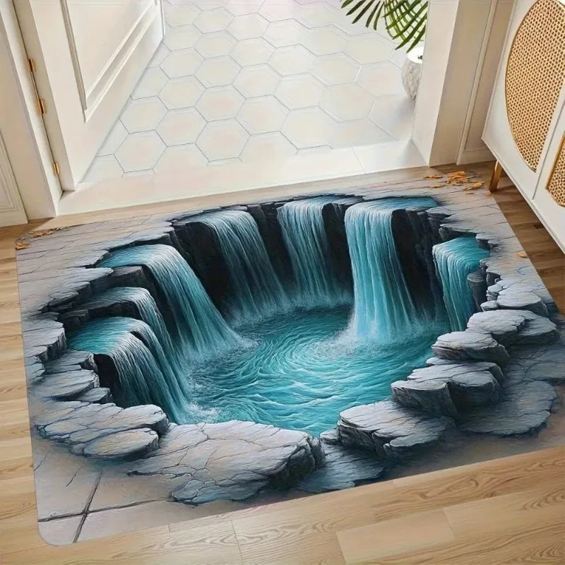 3D Optical Illusion Waterfall Door Mat Nature Landscape Entrance Welcome Rug Non-slip Water Absorbent Home Decor Carpet