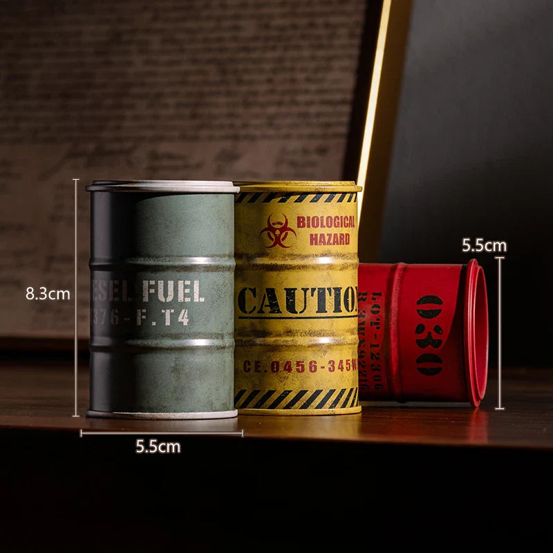 Iron Mini Oil Drum Model Chemistry Oil Drum Model Car Model Desktop Decoration Storage Box War Games Scene Model for Xmas Gifts