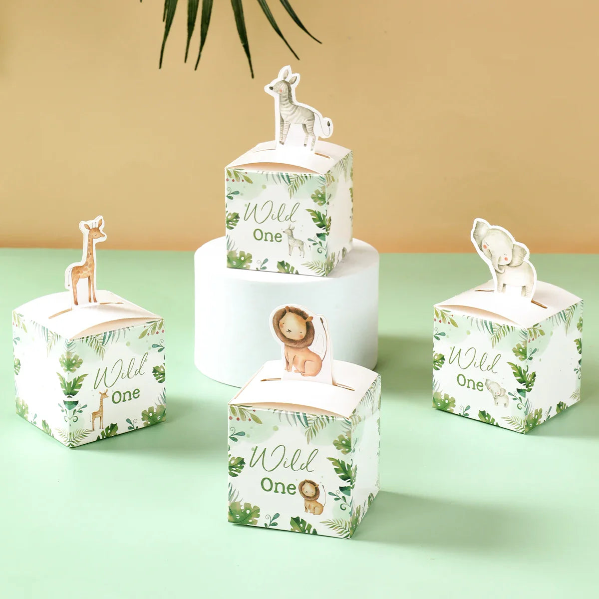 24PCS Jungle Safari Animals Candy Boxes Birthday Party Decoration Kids Gift Packaging Box Wild One Baby Shower Gifts Box Bag
