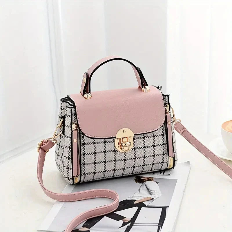 Women's Trendy Flap Shoulder Bag | PU Leather Crossbody Bag (Simple Plaid Designer Messenger Bag, Small Purse & Handbags Pouch)