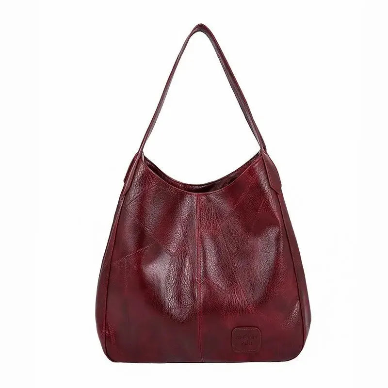 Vintage Women's Leather Shoulder Bag | Large Capacity Marble Grain Daily Commuter Handbag (Shopping Tote, Zipper & Hasp Closure)