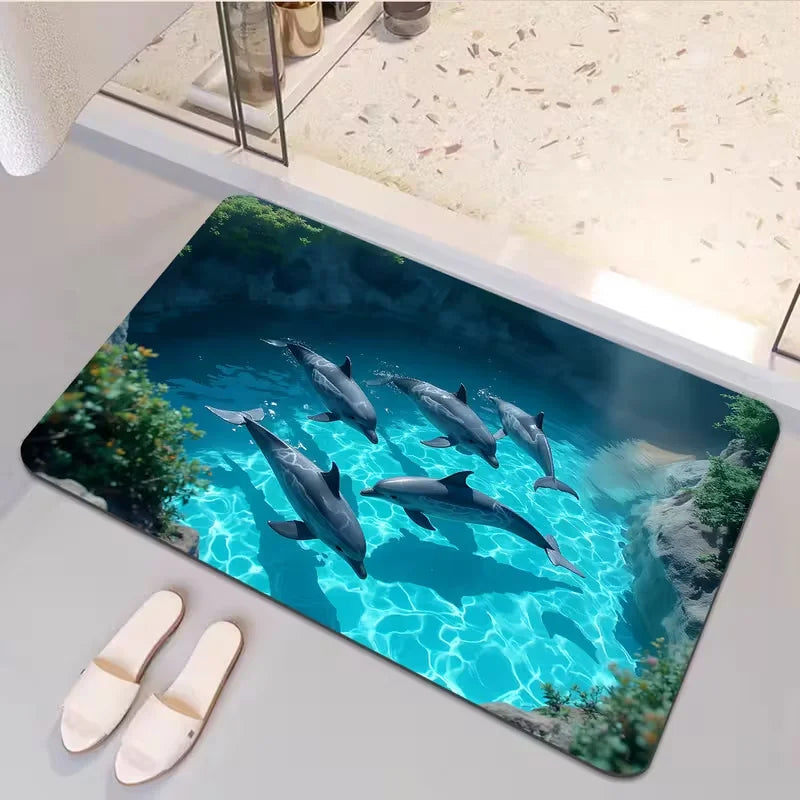 Sharks Glacier Door Mat Non-Slip Bathroom Floor Mat Microfiber Absorbent Machine Washable Mat for Bedroom Living Room Entrance
