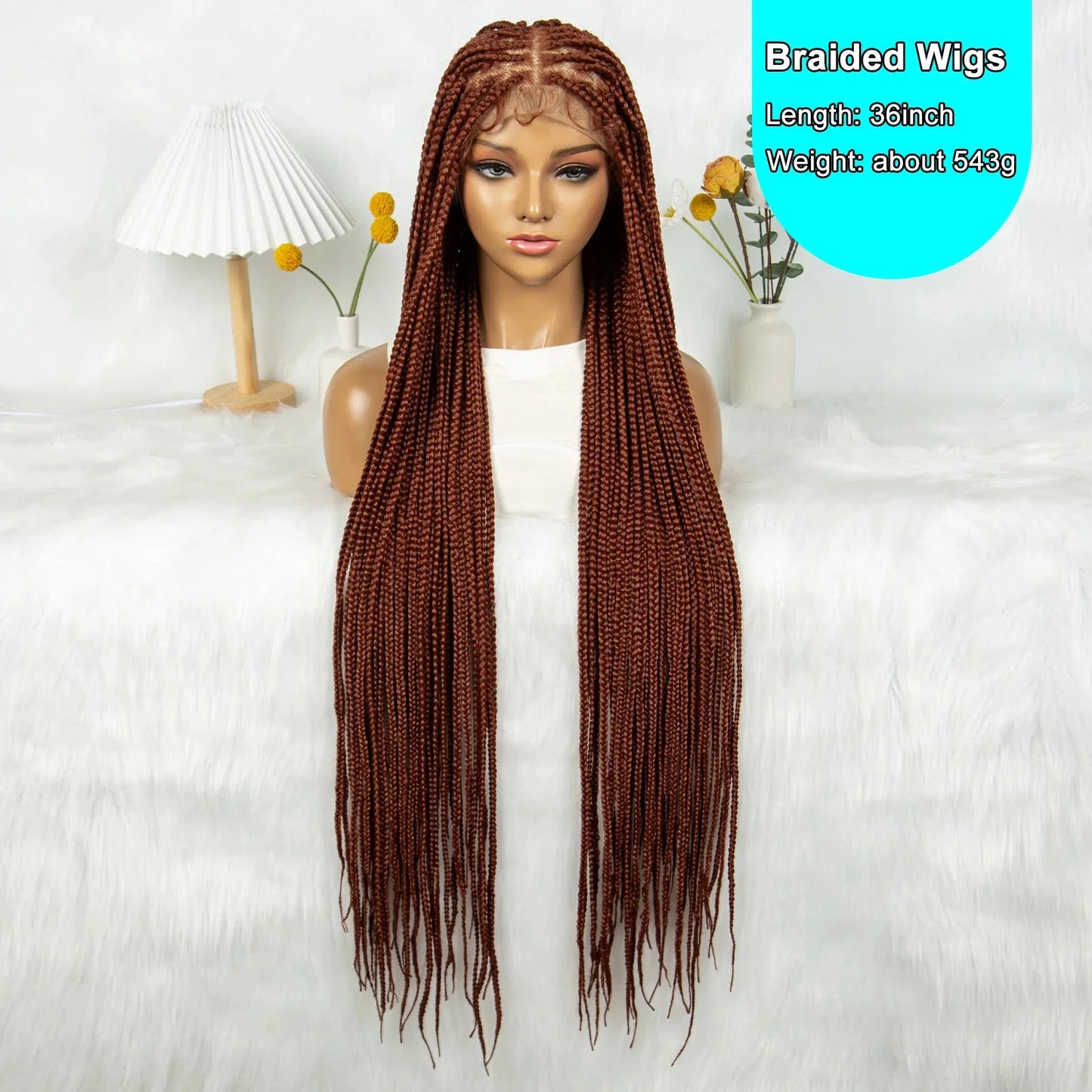 HD Knotless Box Braided Full Lace Wig | Ginger 350# & 613# Blonde | Synthetic Crochet Braids | Black Women