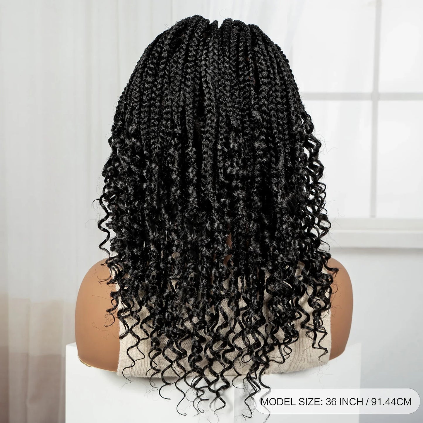 Knotless Box Boho Braided Wig with Curly Ends | Short Bob Style | Full Lace Synthetic Wig for Black Women