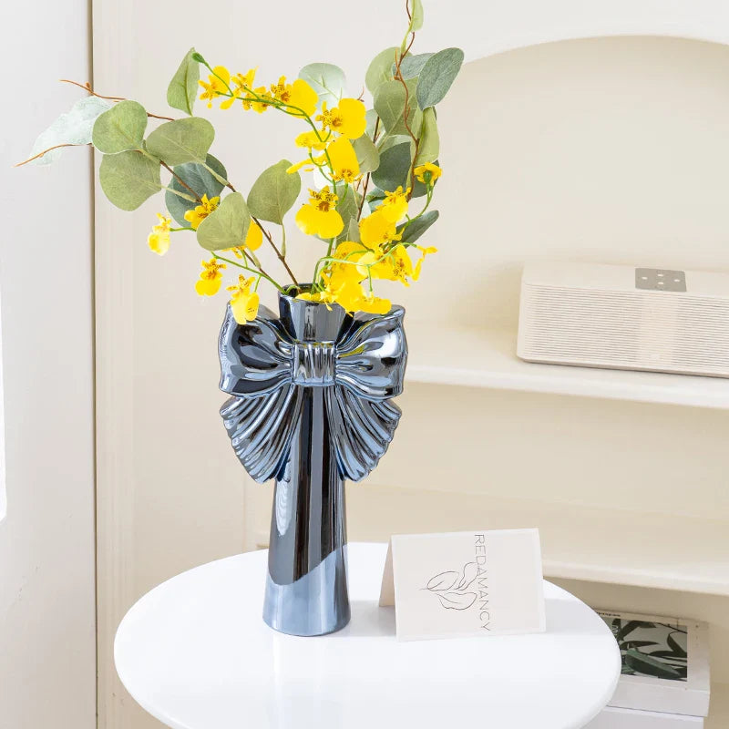 28cm Modern-Minimalist Bow Ceramic Vase, Perfect  Office  Living room decoration, Ideal  Hydroponic Plants & Home Decor