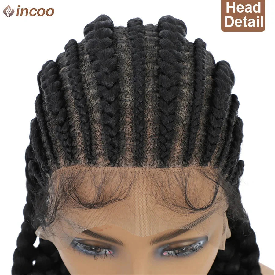Synthetic Full Lace Cornrow Braided Wigs 36'' Lace Front Wig Jumbo Braids Wig For Black Afro Women Goddess Twists Box Braids Wig