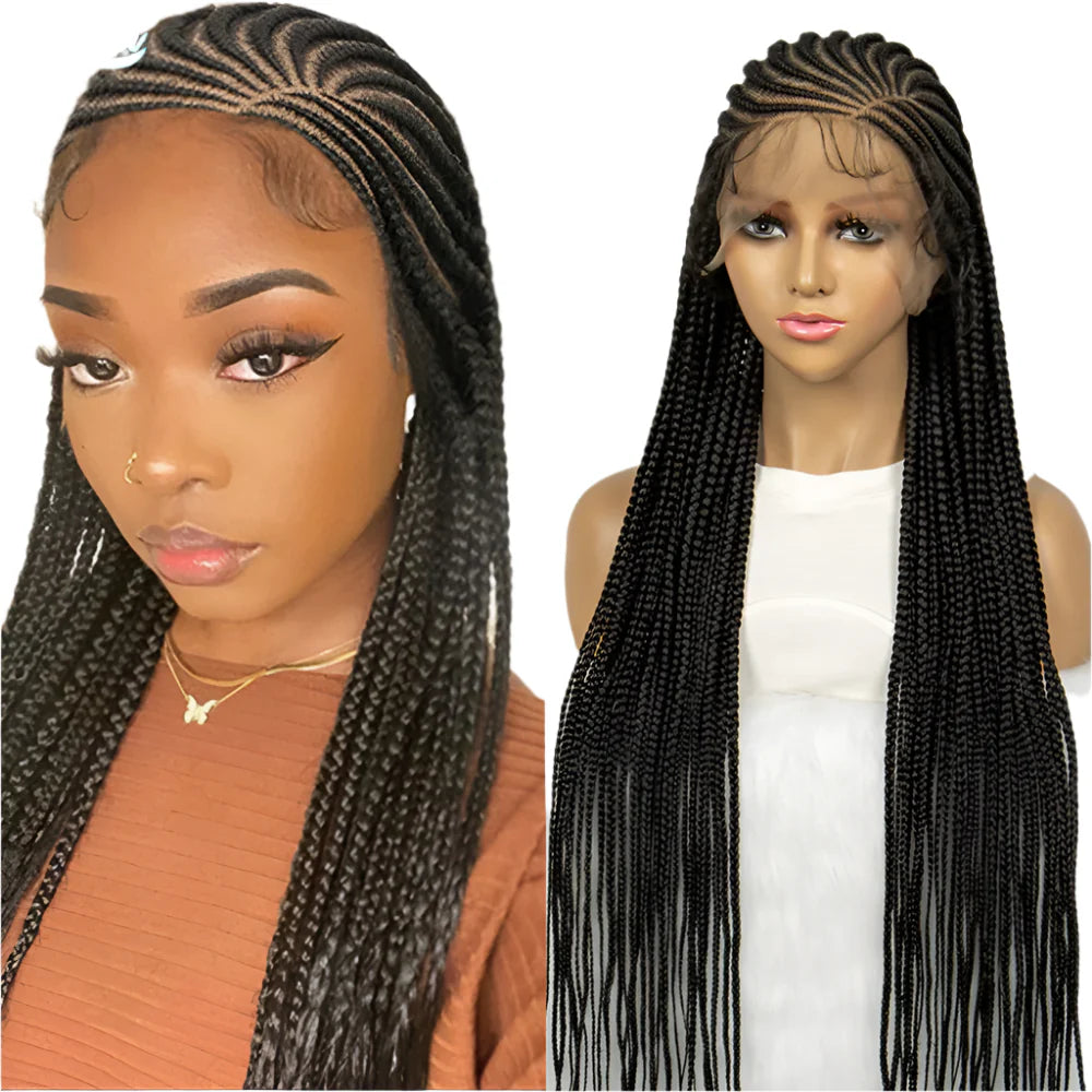 Fulani Stitch Cornrow Box Braids Wig | Transparent Full Lace | Baby Hair | Black Women