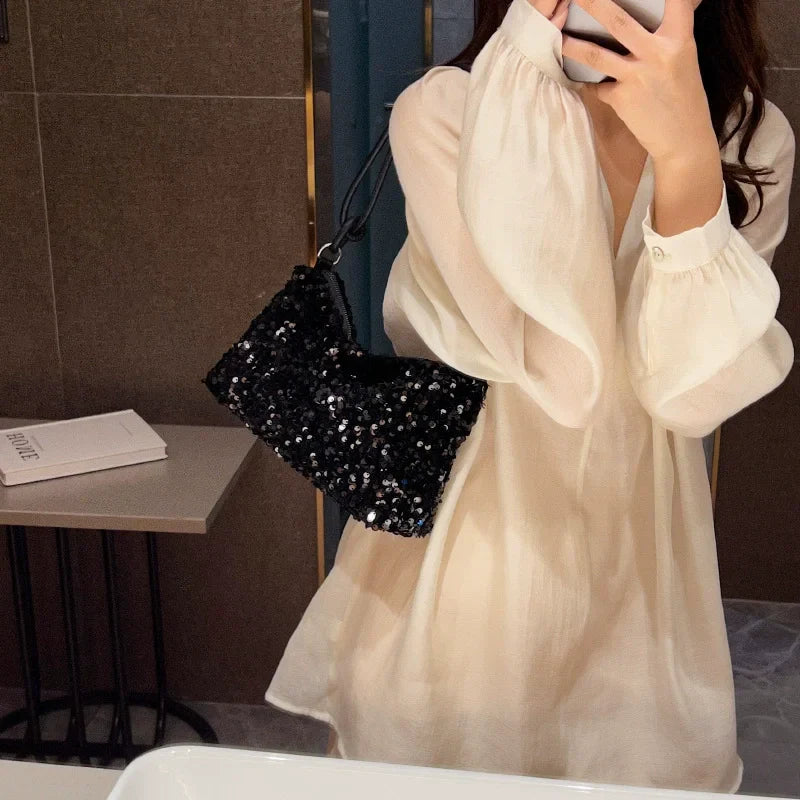 Women's New Korean Style Sequin Handbag | Popular Bling Shoulder & Underarm Bag (Wedding Banquet Wallet & Glitter Crossbody)
