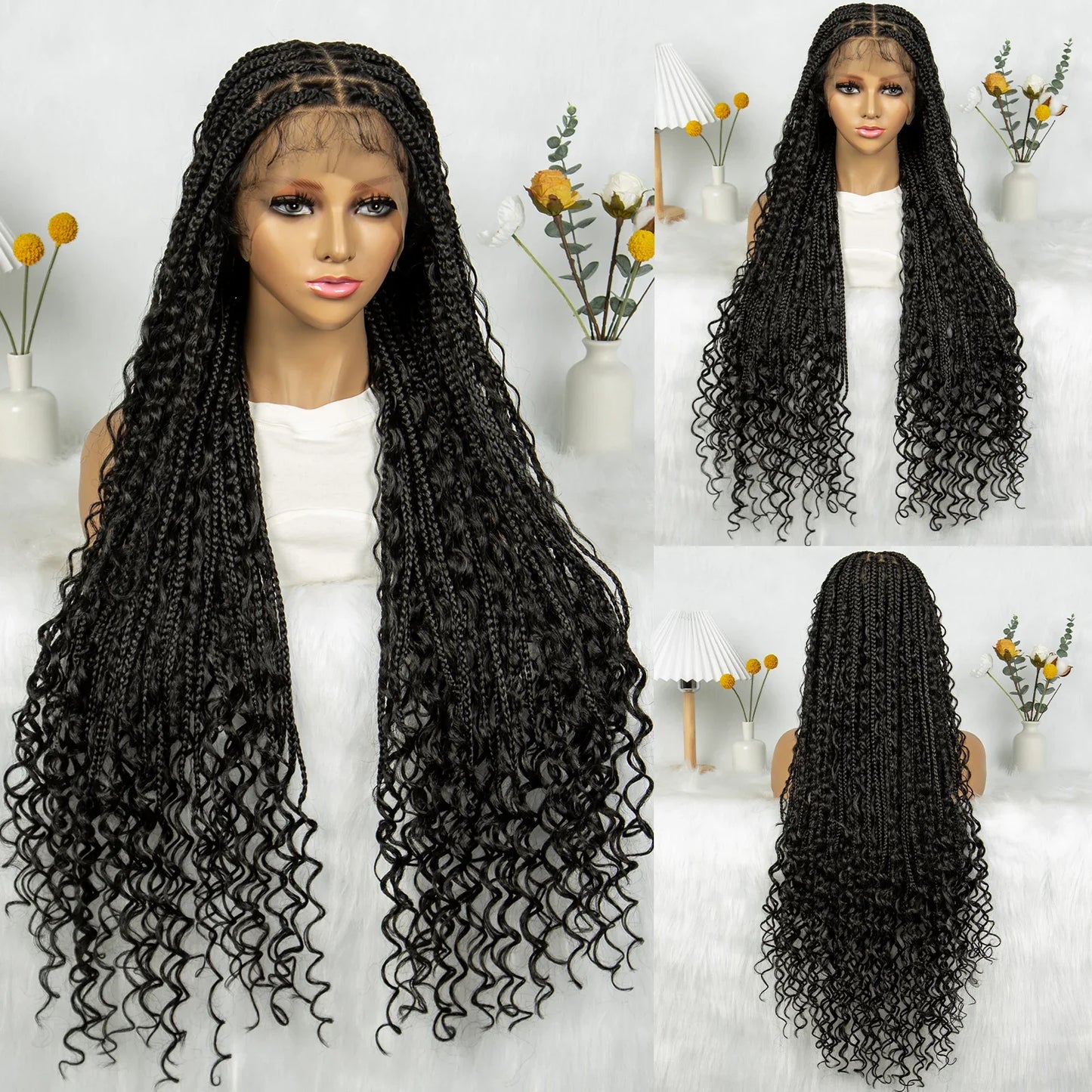 Transparent Full Lace Goddess Boho Box Braids Wig with Baby Hair