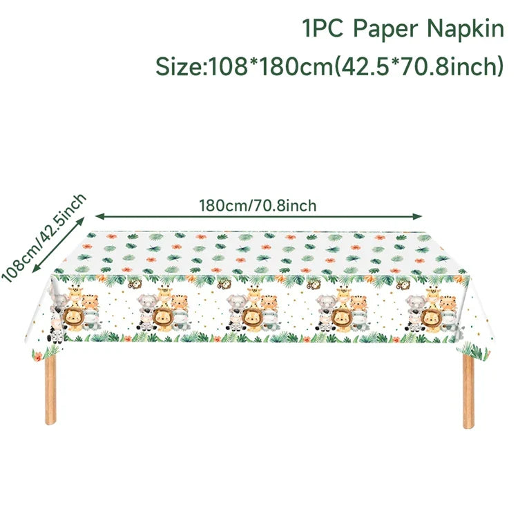 Jungle Animal Tablecloth Birthday Party Decor Palm Leaves Tablecloth Jungle Safari Wild One Kids Birthday Party Decoration