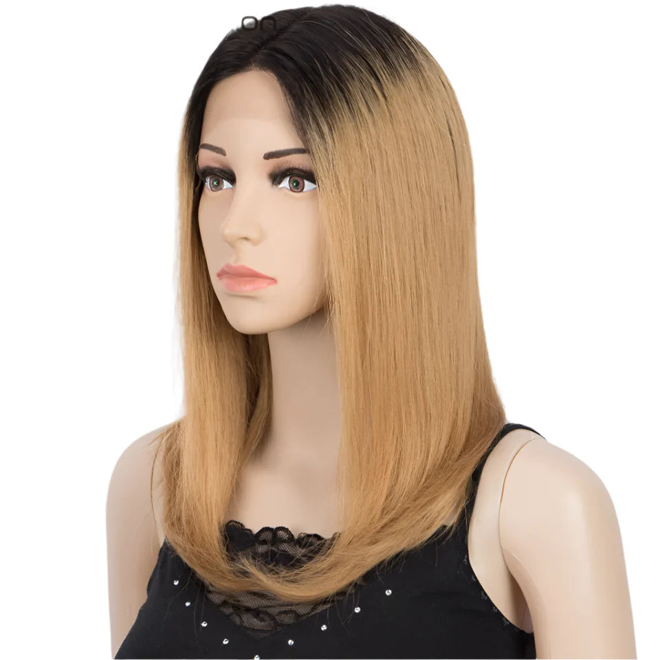 Rebecca Ombre Blonde Brown Straight Bob Wig | T-Part Lace Human Hair