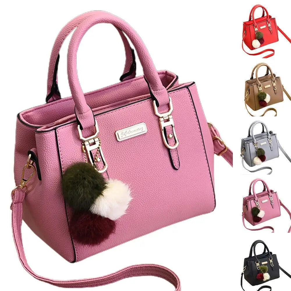 Vintage PU Leather Women's Handbag | Large Capacity Plush Tassel Shoulder Crossbody Messenger Bag (Tote Boston Style, Versatile)