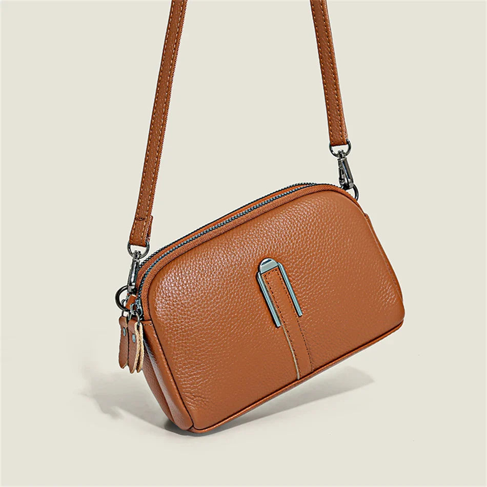 Luxury Genuine Leather Women's Crossbody Bag | Solid Color Shoulder Messenger & Clutch Phone Bag (Soft Cowhide, Sequined)
