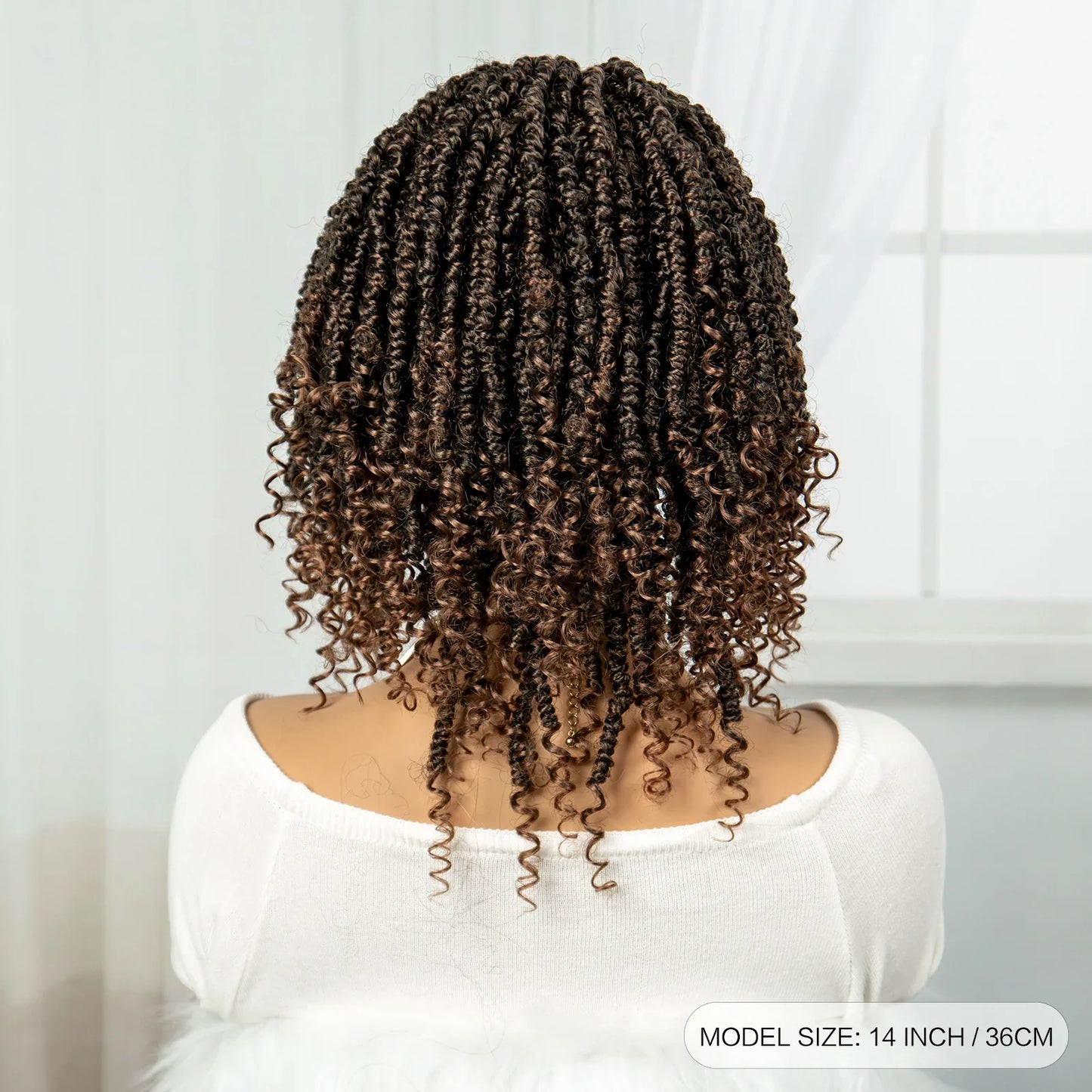 Knotless Box Braided Bob Wig with Curly Ends | Short Twist Braids | Synthetic Lace Front Wig | Handmade for Black Women