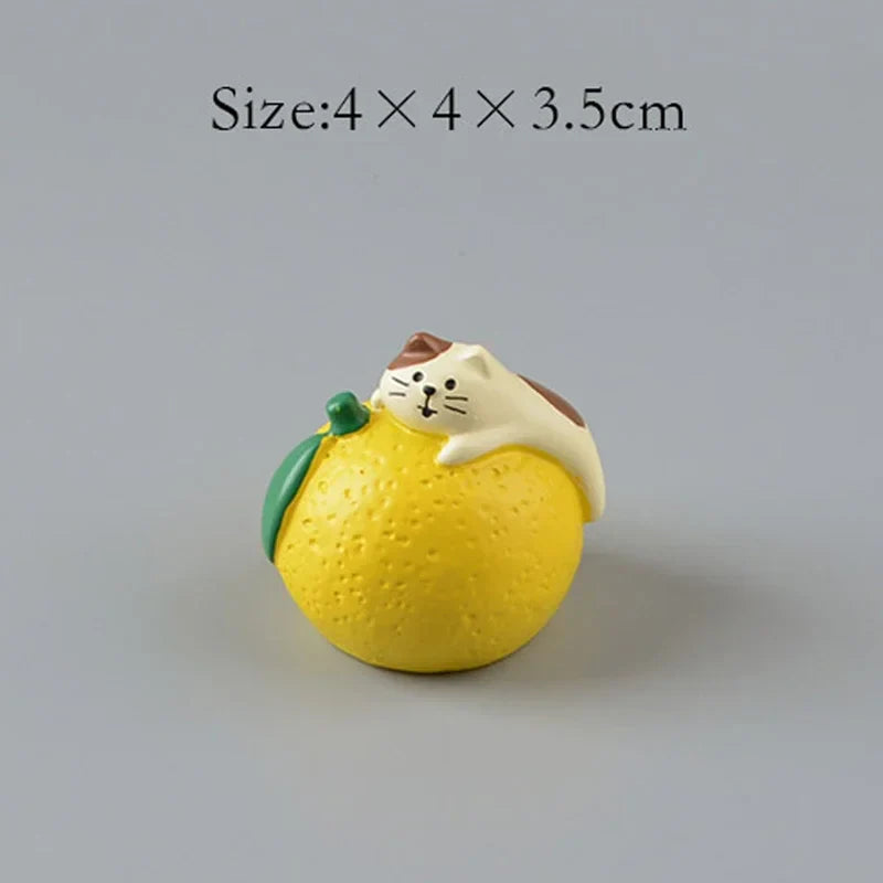 ZAKKA Cute Drinking Cat Figuines Shiba Inu Soak In The Bath Resin Model Pomelo Tree Fairy Garden Home Desktop Decoration gifts