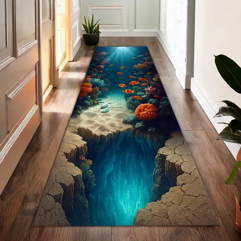 3D Waterfall Canyon Carpet Mat Rug Realistic Nature Print Non-slip Floor Mat for Living Room Bedroom Hallway Home Decoration