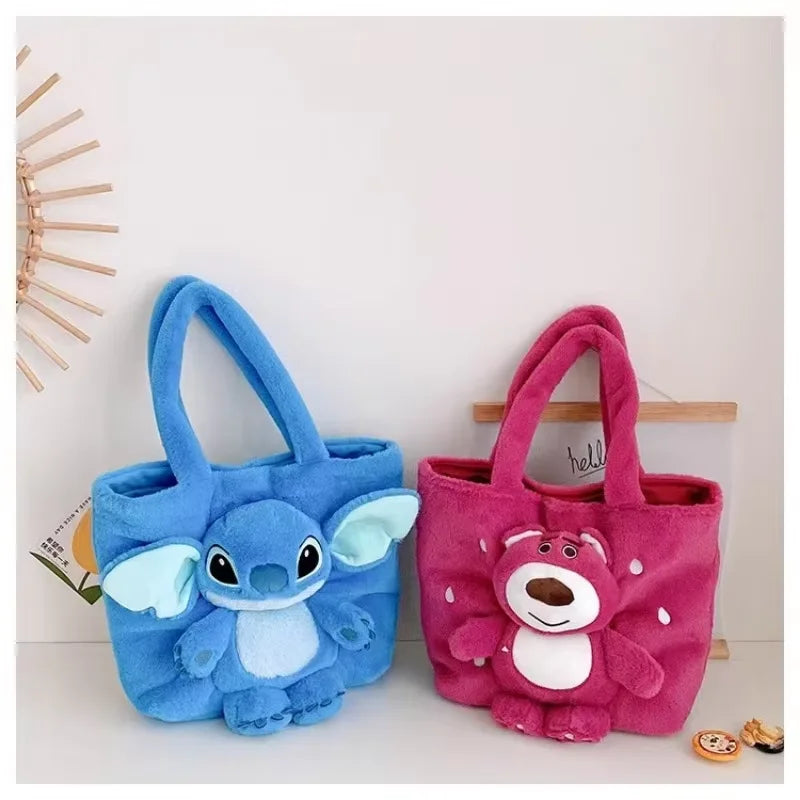 New Cartoon Plush Doll Shoulder Bag | Sweet and Cute Stitch Strawberry Bear Soft Cute Girls Handbag