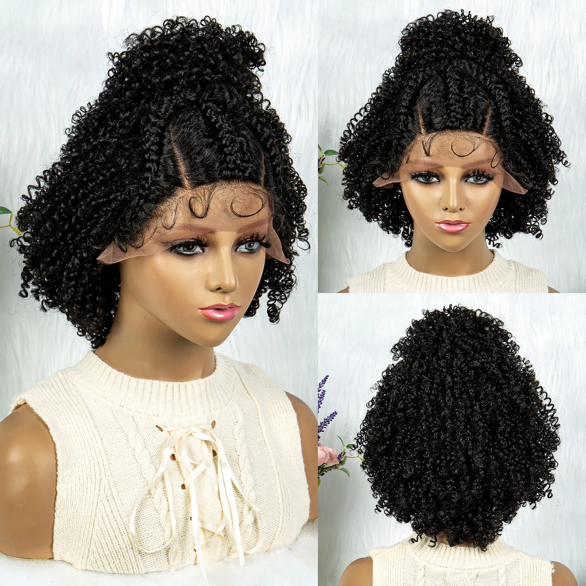 Braided Wigs Synthetic Lace Wig Braided Wigs With Baby Hair For Black Women Wig Jerry Curly Hair Wigs Curly Bob Wig