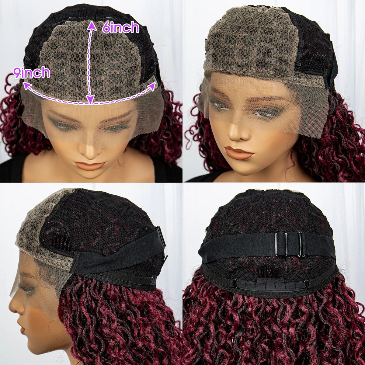 Burgundy 26" 99J Knotless Box Braids Wig | Curly Ends | Faux Locs | Swiss Lace Front | Braided Wigs for Black Women