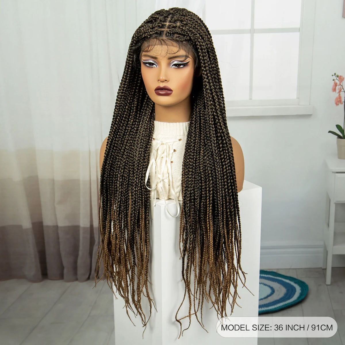 36" Burgundy Knotless Box Braids Wig | 9x6 Lace Front | Baby Hair