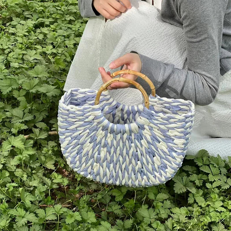 Designer Women's Pearlescent Inlay Half Moon Crossbody Bag | Exquisite Shell Beaded Handbag with Sequin & Wooden Handle Tote