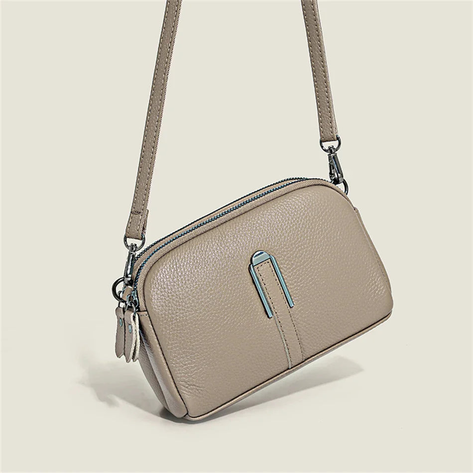 Luxury Genuine Leather Women's Crossbody Bag | Solid Color Shoulder Messenger & Clutch Phone Bag (Soft Cowhide, Sequined)
