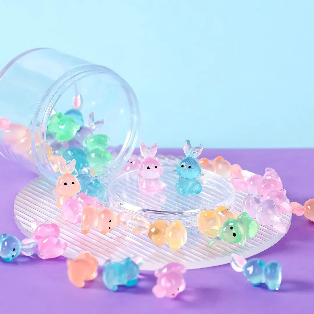 10/50PCS Miniature Luminous Rabbits Moss Microlandscape Decoration Bunny Figurines Resin Fairy Garden Doll House DIY Accessories