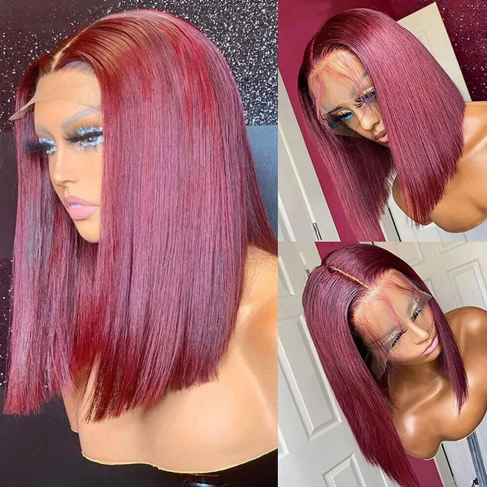 Ombre Honey Blonde & Red Wine Bob Wig | 13x4 HD Transparent Lace Front Human Hair