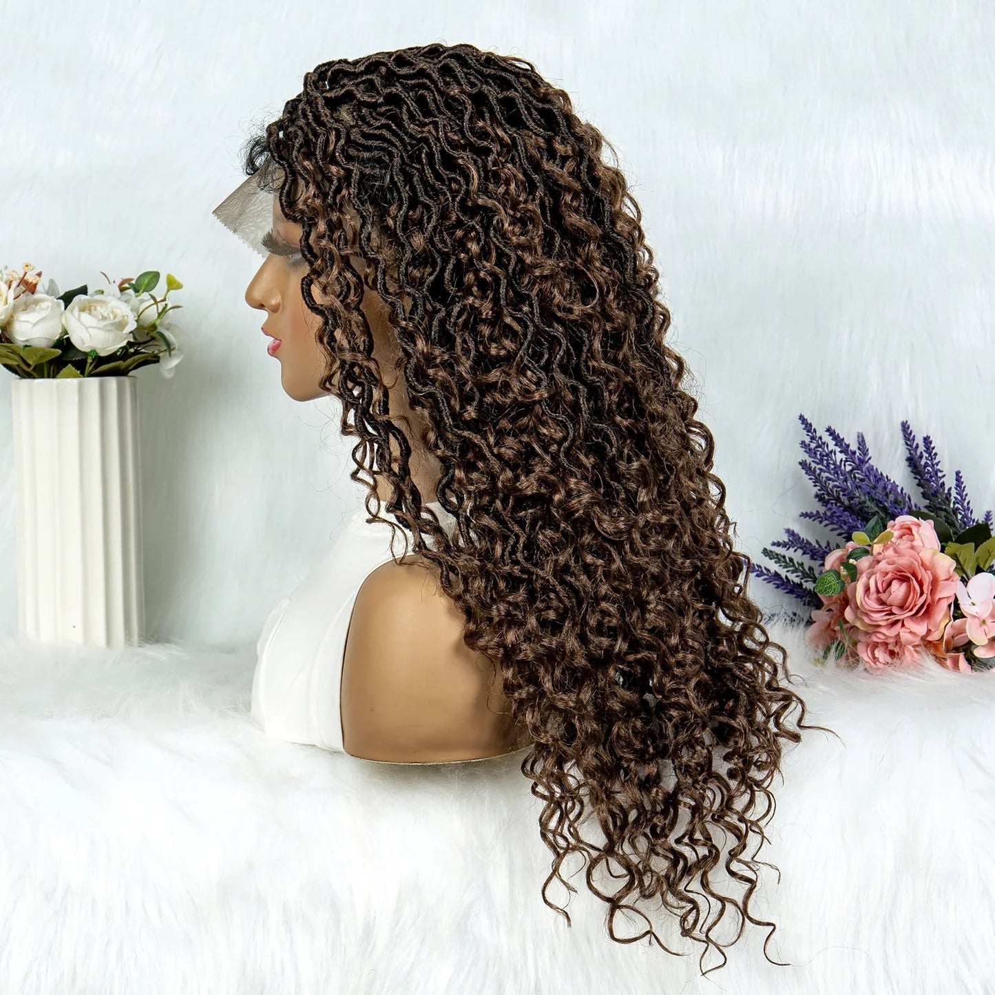 Lightweight Curly End Box Braids Wig | Lace Front Cornrows & Baby Hair