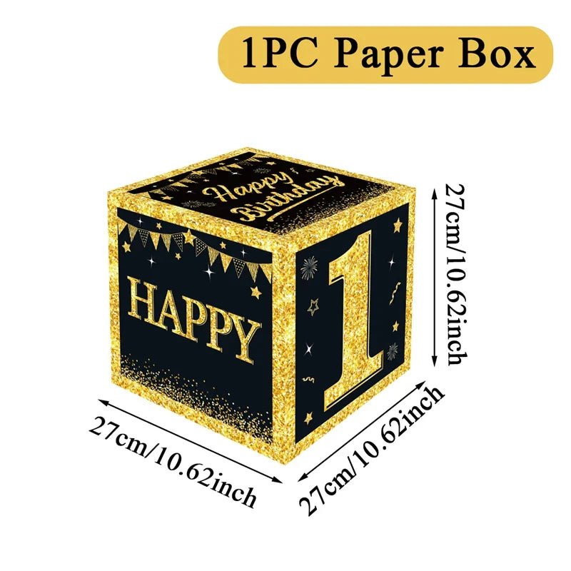 Black and Gold 18th 30th Birthday Box Birthday Party Decorations for Home Birthday Box Happy BIrthday Baby Shower Party Supplies