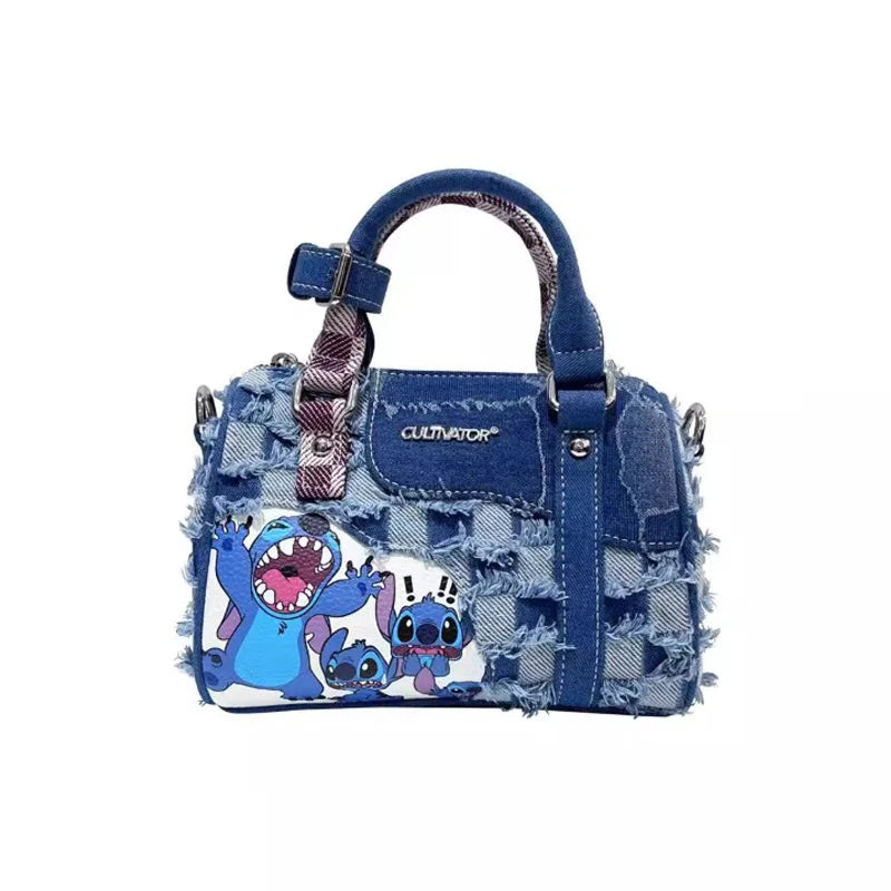 Disney New Cartoon Stitch Denim Shoulder Bag | Hole Splicing Crossbody Bag & Portable Pillow Bag (Casual Tote for Women)