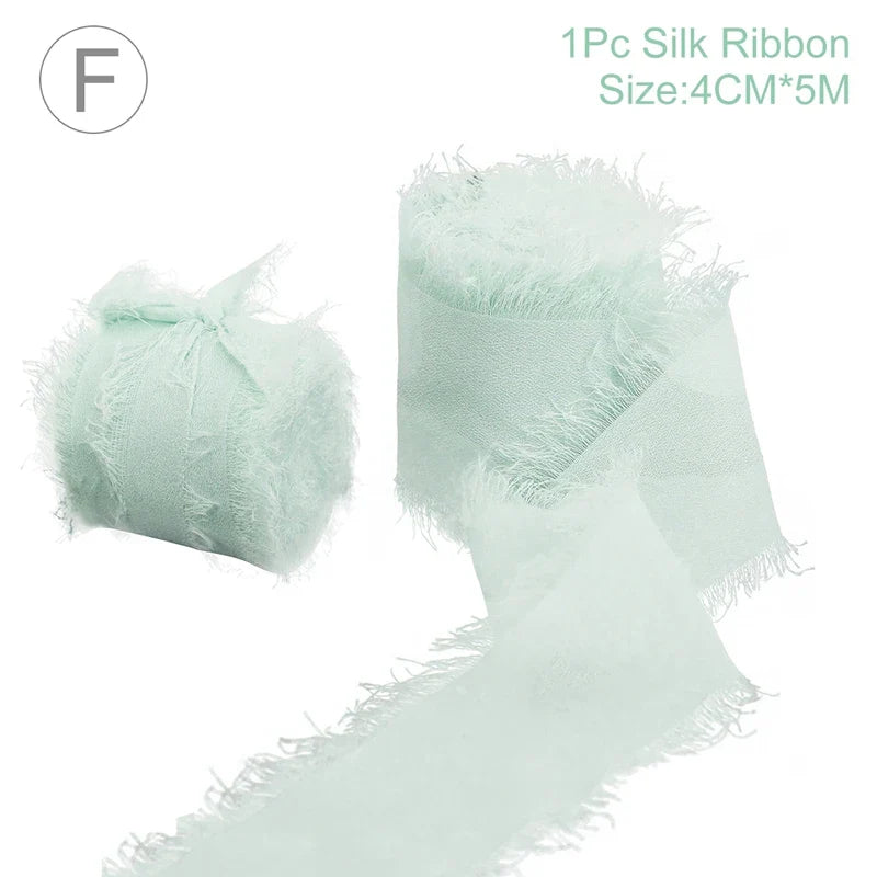 5M Handmade Frayed Edged Satin Chiffon Silk Ribbon For Wedding Invitation Wrapping Bouquets Birthday Party Decorations Gifts