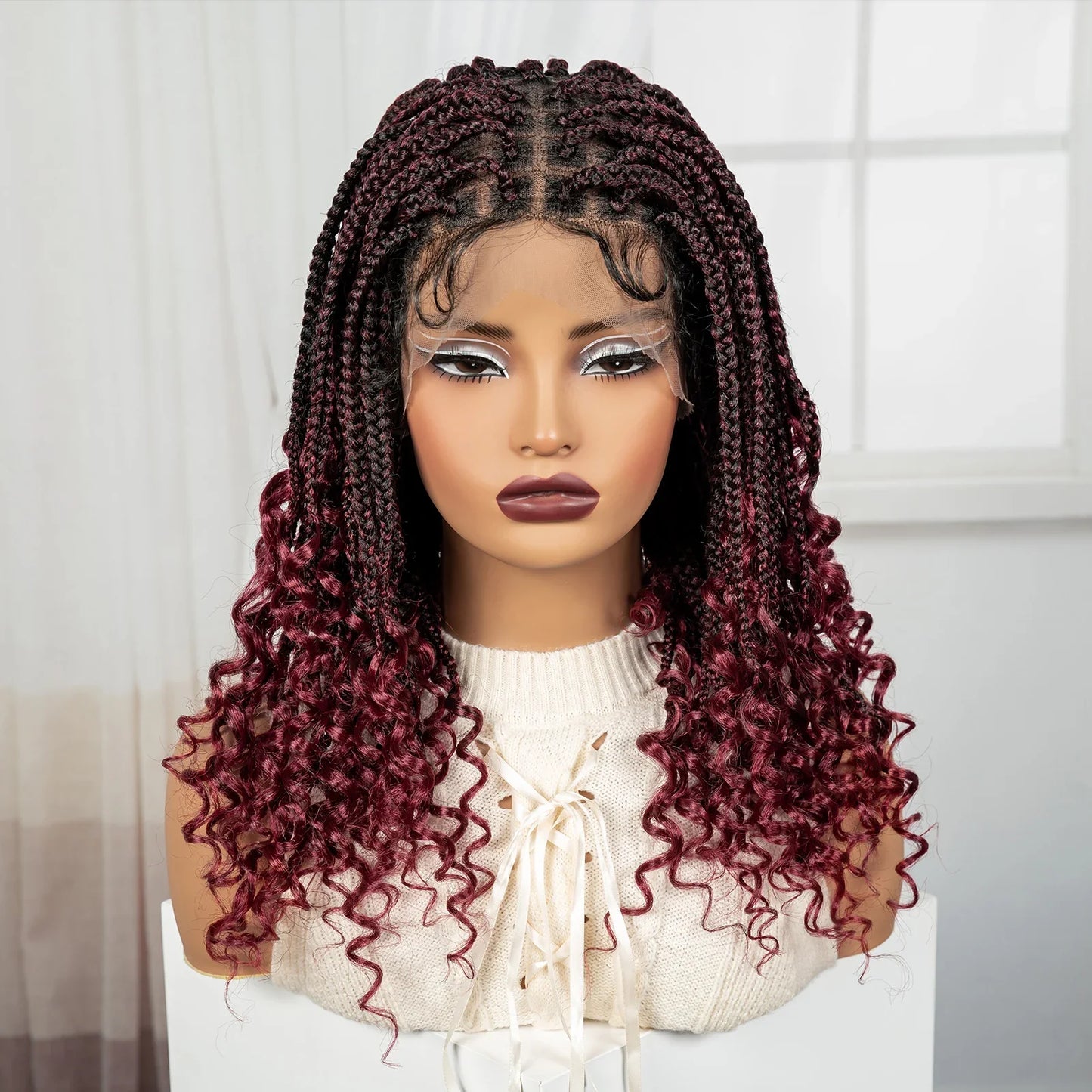 Knotless Box Boho Braided Wig with Curly Ends | Short Bob Style | Full Lace Synthetic Wig for Black Women