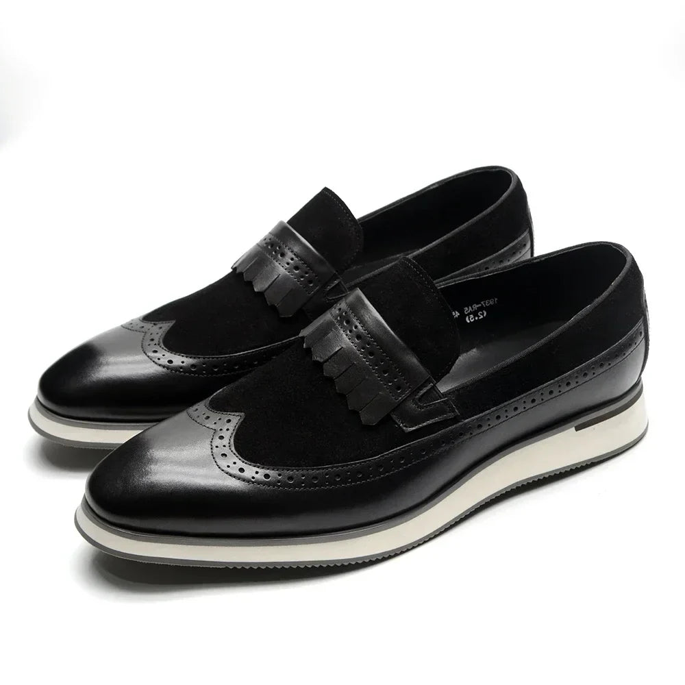 Many Colors Classy Men's Genuine Leather Tassel Loafers | Cow Suede Wingtip Brogue Casual Business Flats