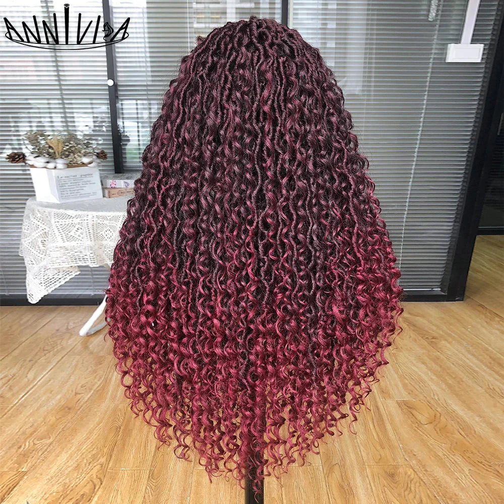 Luxurious Goddess Faux Locs Wig | Full Lace Braid with Baby Hair | Bohemian Twist Crochet Curls | Kanekalon Synthetic Wig for Black Women