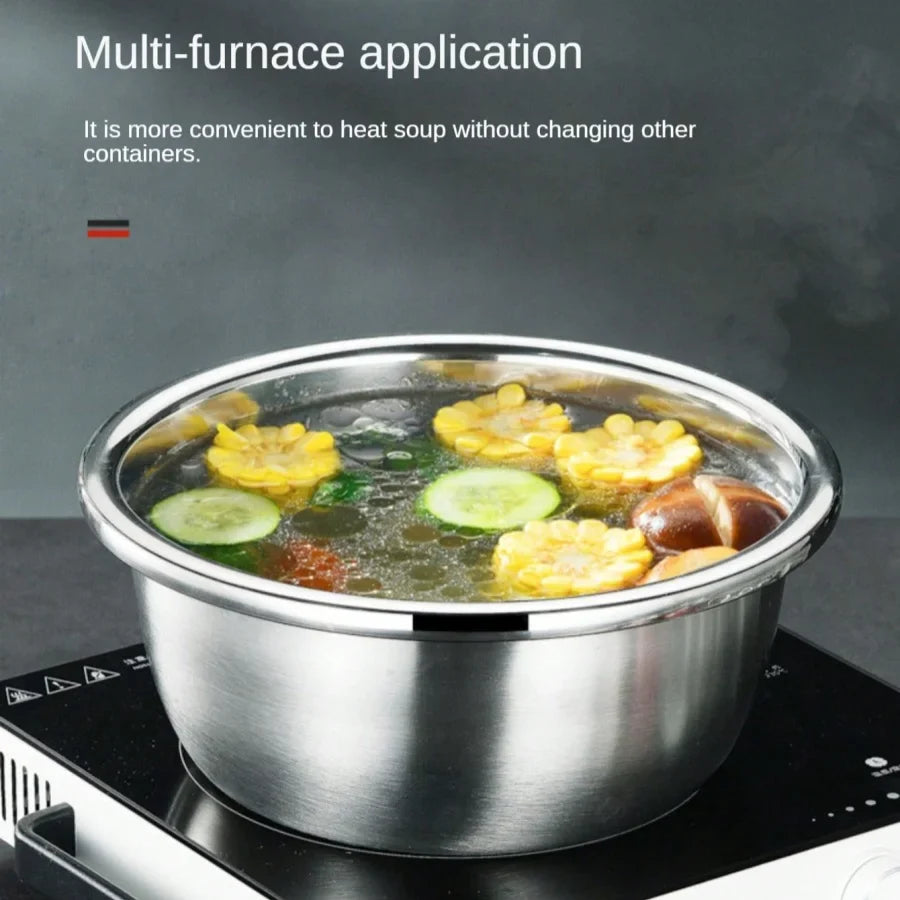 Stainless Steel Round Kitchen Cooking and Baking Kneading Bowl, Washing Fruit and Vegetable Bowl