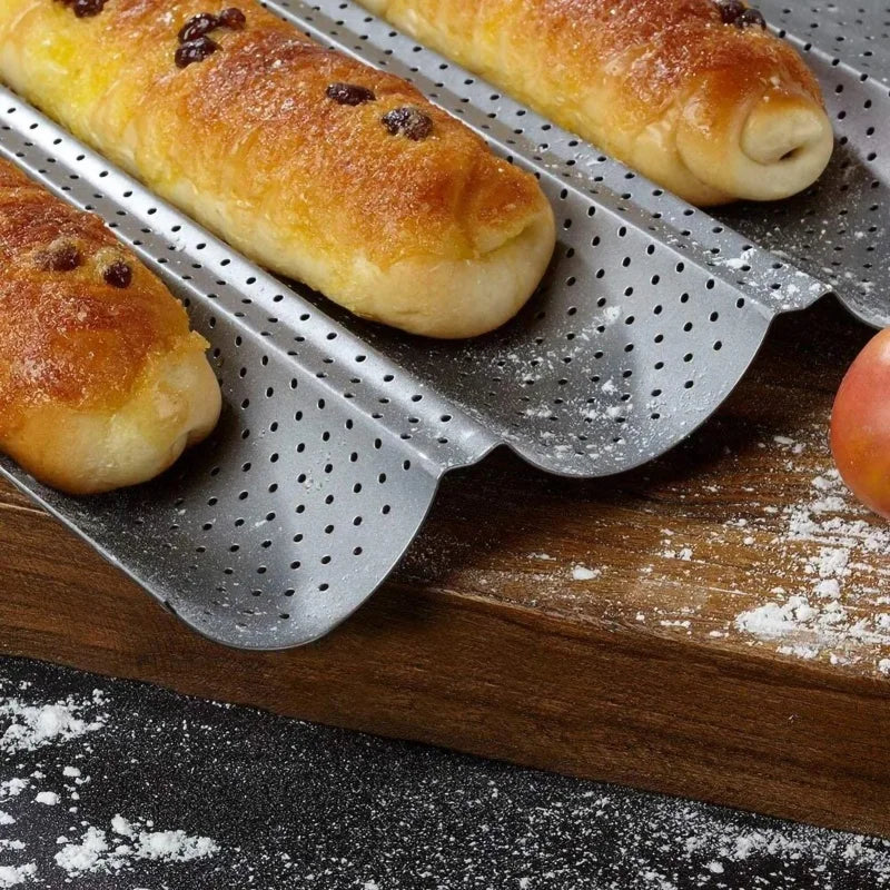 French Bread Baking Pan Nonstick Perforated Carbon Steel Baguette Pan French Bread 3/4 Wave Loaves Loaf Bake Mold Cooking Tray