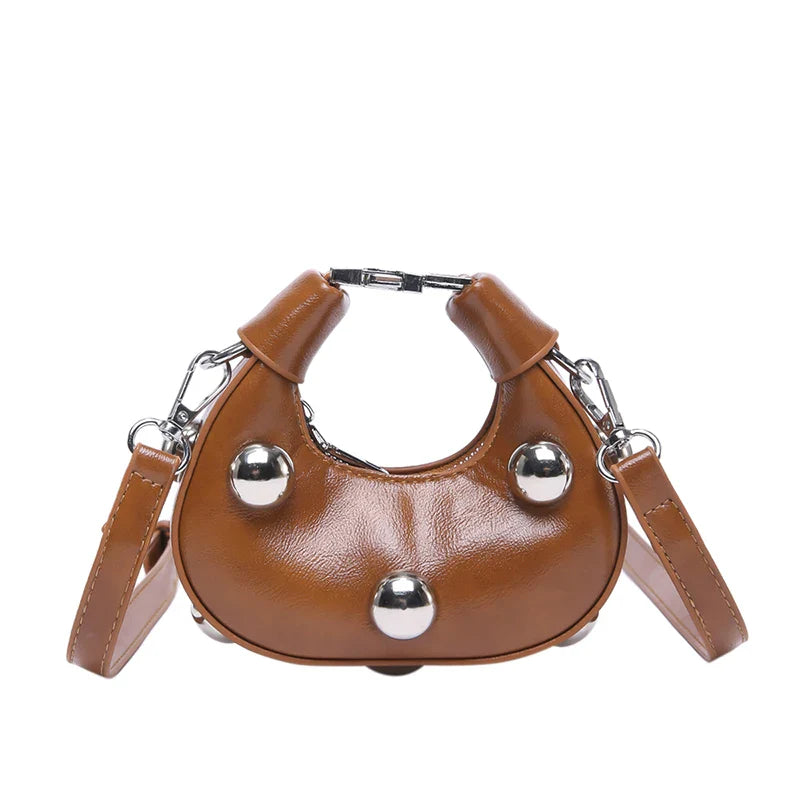 Retro Versatile Ladies Mini Handbag | Women's Big Rivet Personality Luxury Designer Crossbody Bags & Streetwear Shoulder Bag
