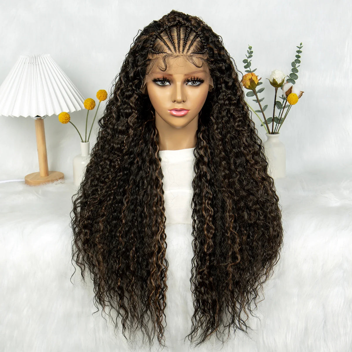 Burgundy Wavy Braided Lace Front Wig | Synthetic Braids | Black Women