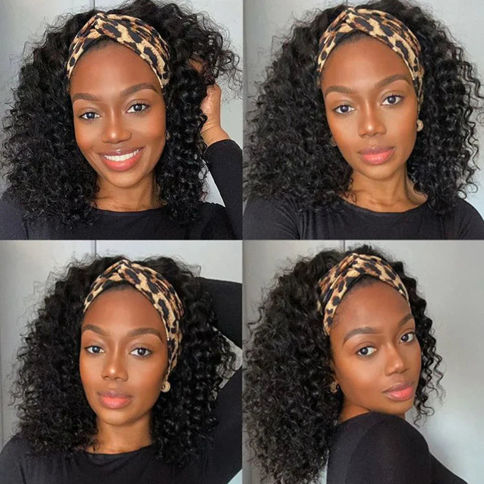 Peruvian Jerry Curly Headband Wig | 180% Density Glueless Remy Human Hair