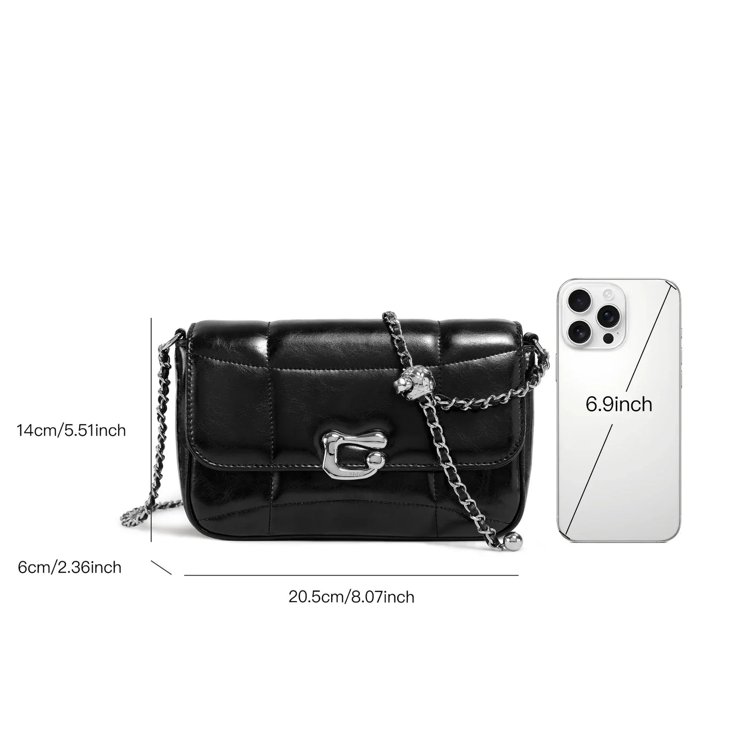 Genuine Leather Crossbody Bag | Luxury Brand Shoulder Bag with Chain Strap & Unique Design Quilted Handbag