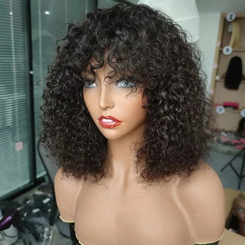 Highlight Jerry Curly Short Bob Wig | Peruvian Human Hair with Bangs