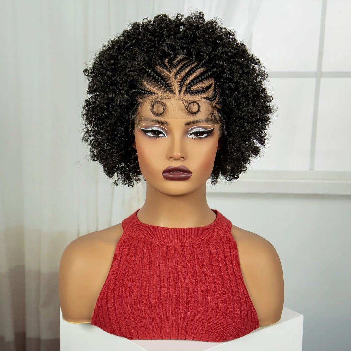 Natural Afro Kinky Curly Braids Bob Wig | Transparent Lace Front | Baby Hair