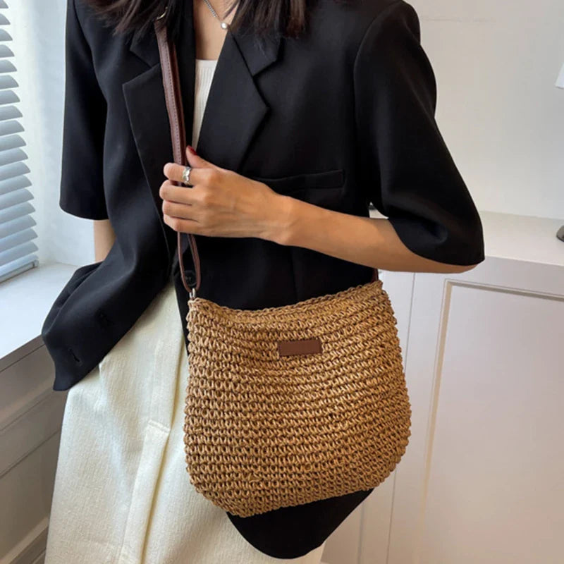 Woven Summer Fashion Straw Bag | High Quality Beach Holiday Crossbody Bag (Large Capacity Shopping Shoulder Handbag for Women)