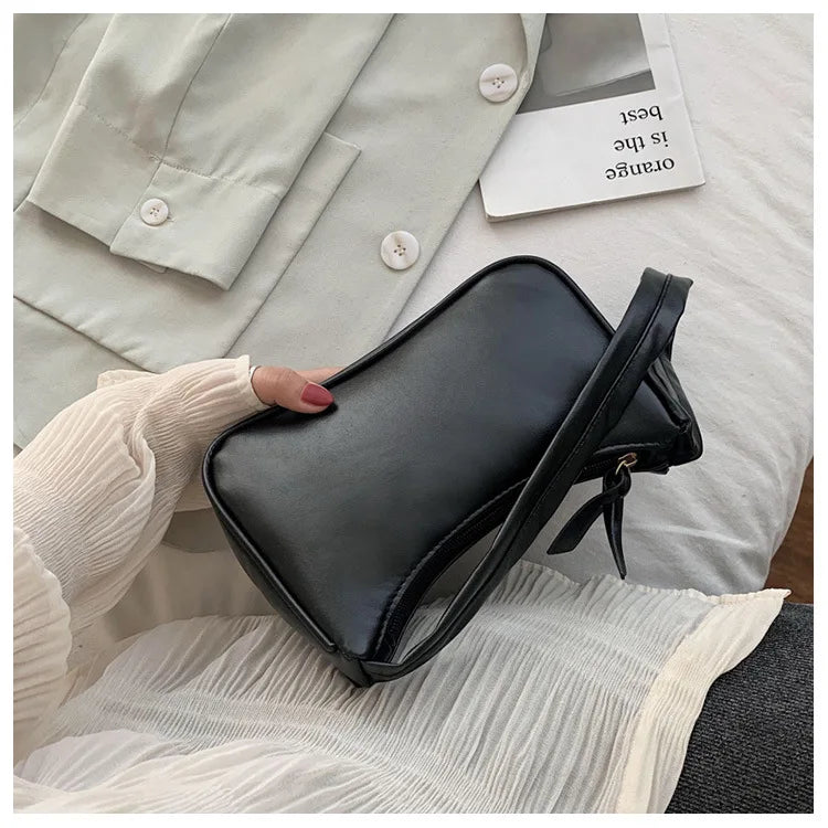 Retro Forearm Bag for Women | PU Leather Bow Handbag & Baguette Shoulder Bag (Western Style Underarm Bag, Casual Tote)