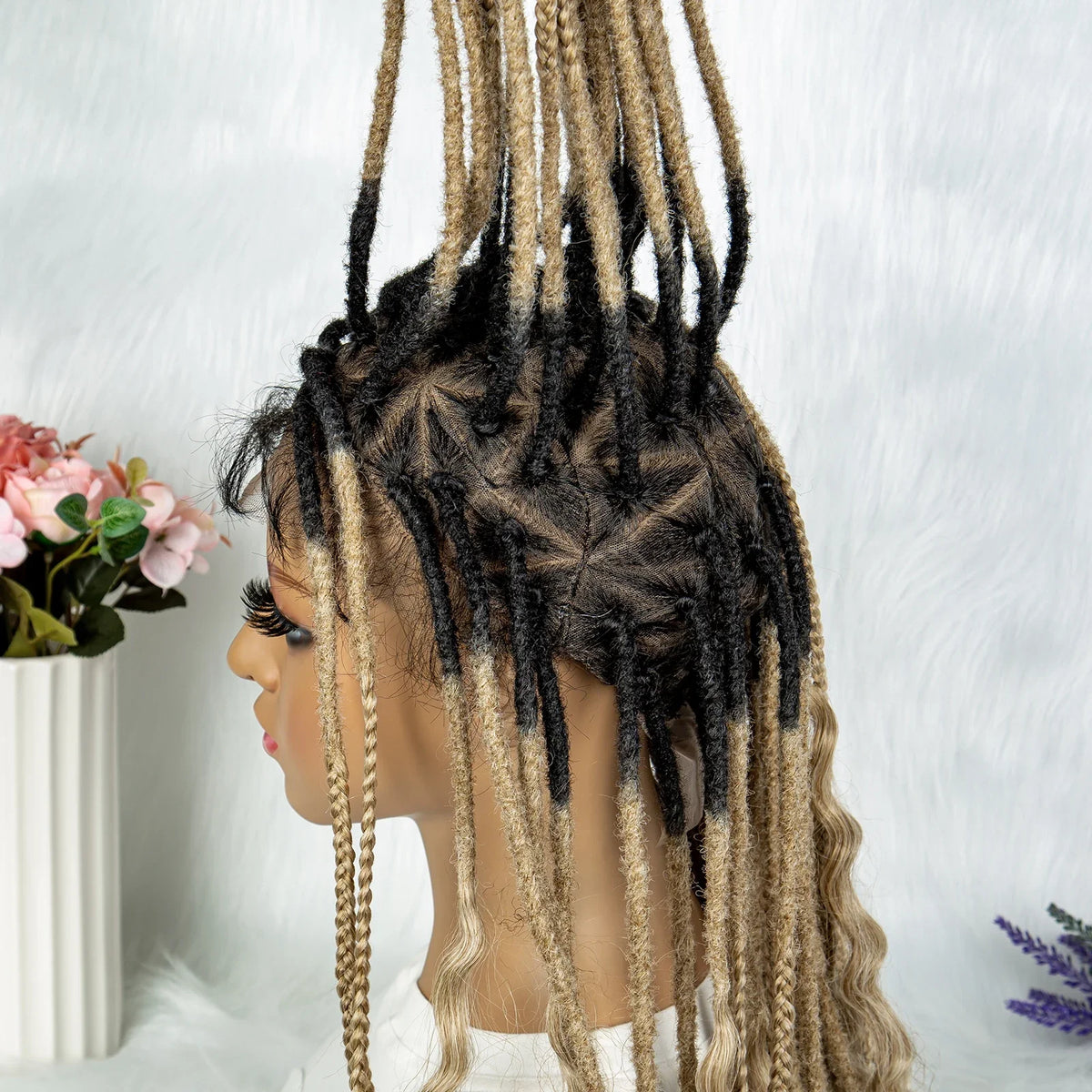 Curly End Dreadlocks Box Braids Wig | Full Lace Pre-Plucked